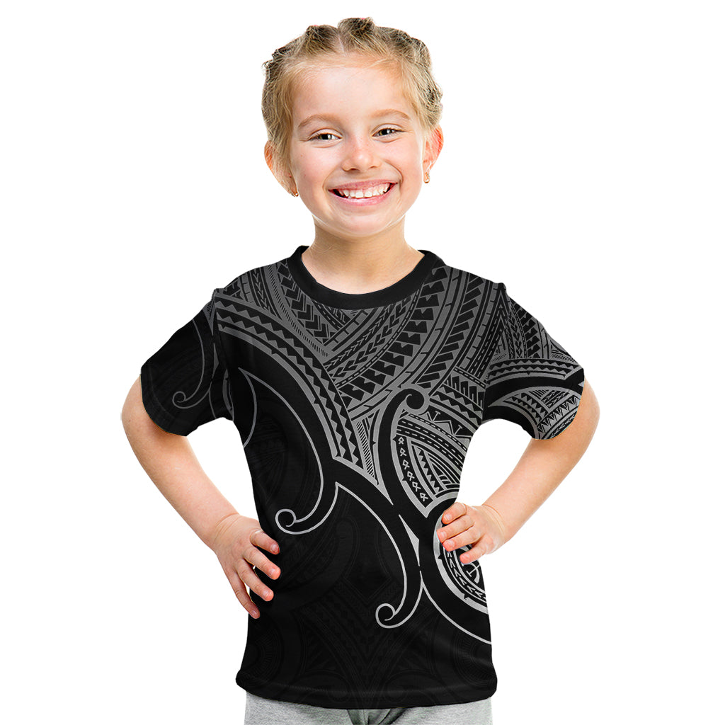 Custom Aotearoa Polynesian Kid T Shirt with Maori Koru Black - Wonder Print Shop