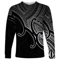 Custom Aotearoa Polynesian Long Sleeve Shirt with Maori Koru Black - Wonder Print Shop