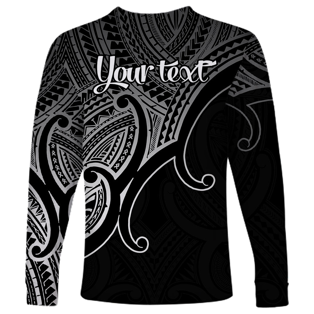 Custom Aotearoa Polynesian Long Sleeve Shirt with Maori Koru Black - Wonder Print Shop