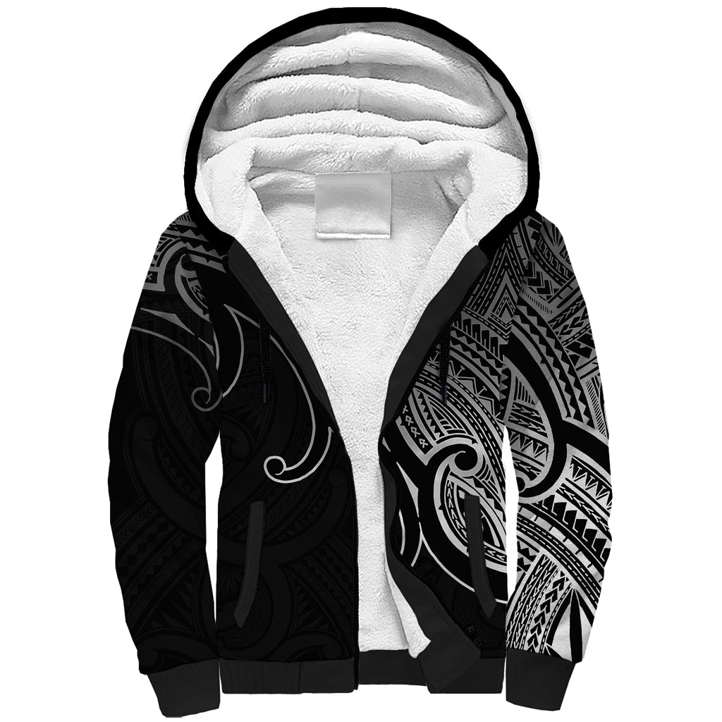 Custom Aotearoa Polynesian Sherpa Hoodie with Maori Koru Black - Wonder Print Shop