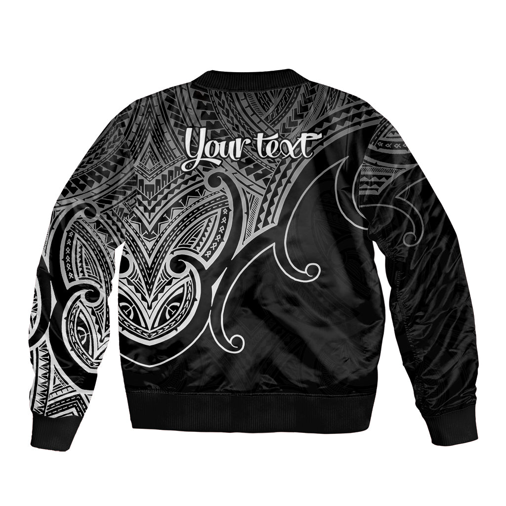 Custom Aotearoa Polynesian Sleeve Zip Bomber Jacket with Maori Koru Black - Wonder Print Shop
