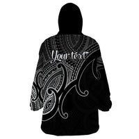 Custom Aotearoa Polynesian Wearable Blanket Hoodie with Maori Koru Black - Wonder Print Shop