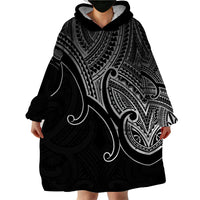 Custom Aotearoa Polynesian Wearable Blanket Hoodie with Maori Koru Black - Wonder Print Shop