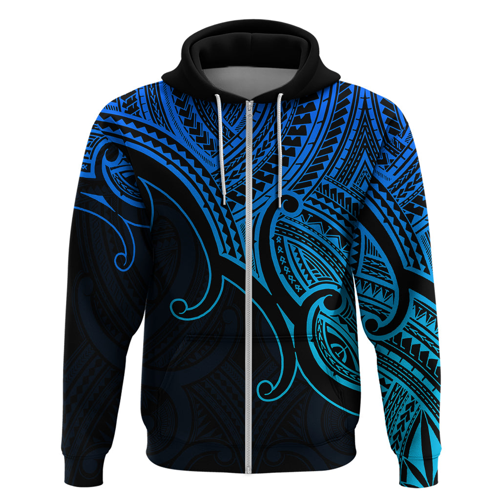 Custom Aotearoa Polynesian Hoodie with Maori Koru Blue - Wonder Print Shop