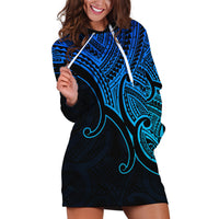 Custom Aotearoa Polynesian Hoodie Dress with Maori Koru Blue - Wonder Print Shop