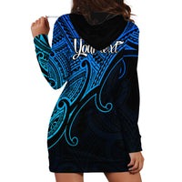 Custom Aotearoa Polynesian Hoodie Dress with Maori Koru Blue - Wonder Print Shop
