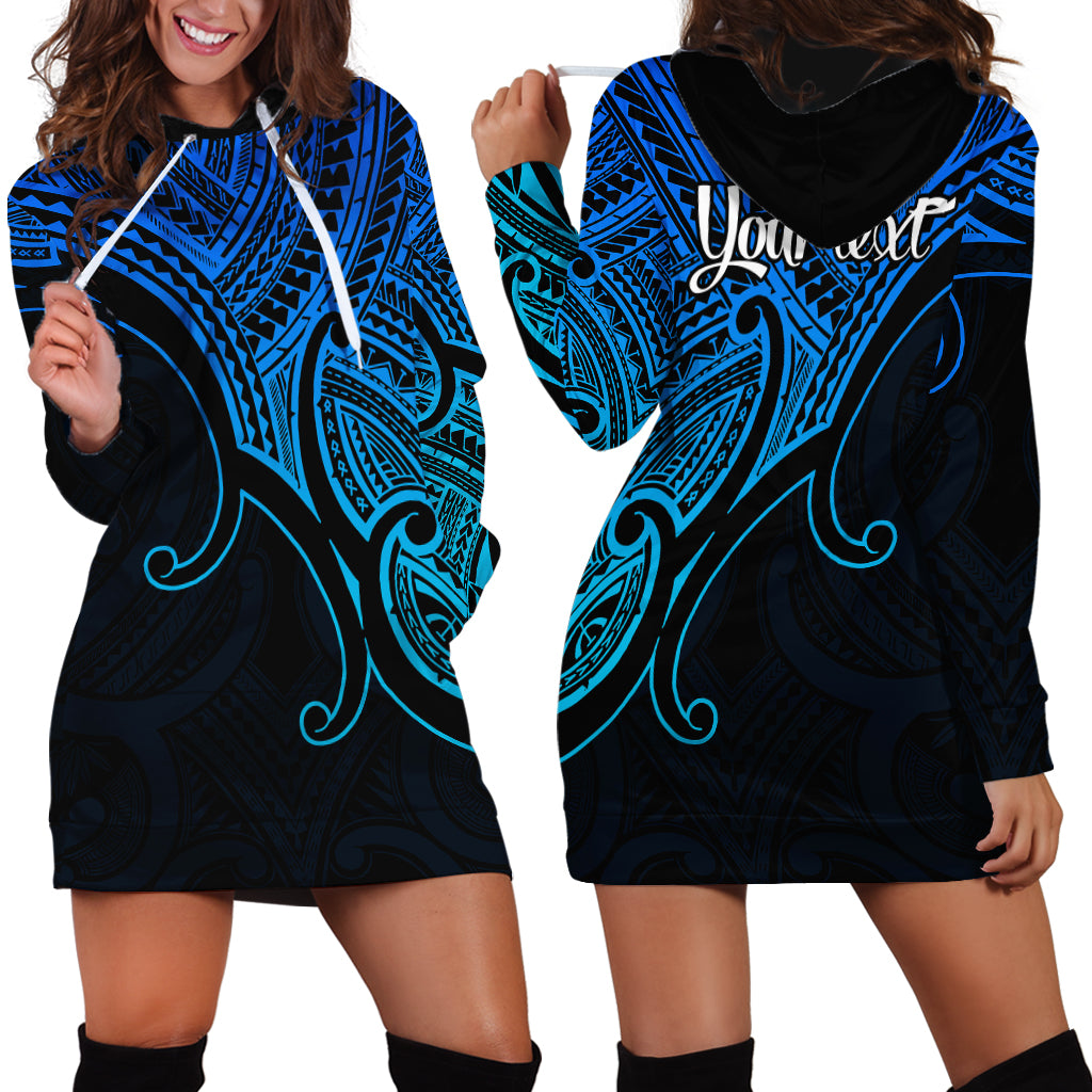 Custom Aotearoa Polynesian Hoodie Dress with Maori Koru Blue - Wonder Print Shop