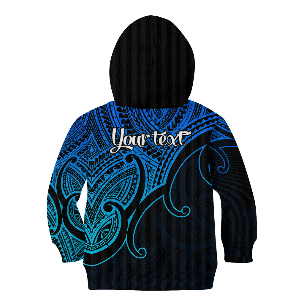 Custom Aotearoa Polynesian Kid Hoodie with Maori Koru Blue - Wonder Print Shop