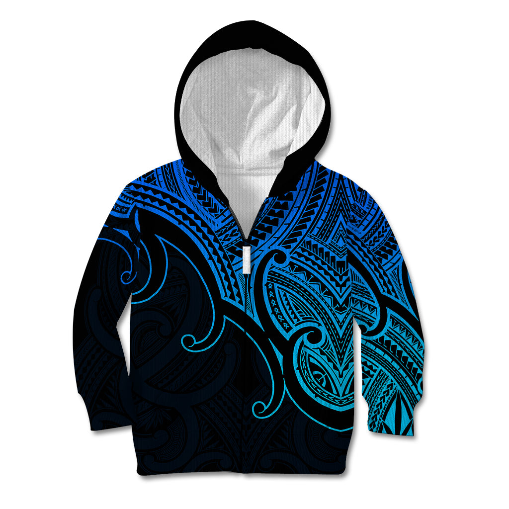 Custom Aotearoa Polynesian Kid Hoodie with Maori Koru Blue - Wonder Print Shop