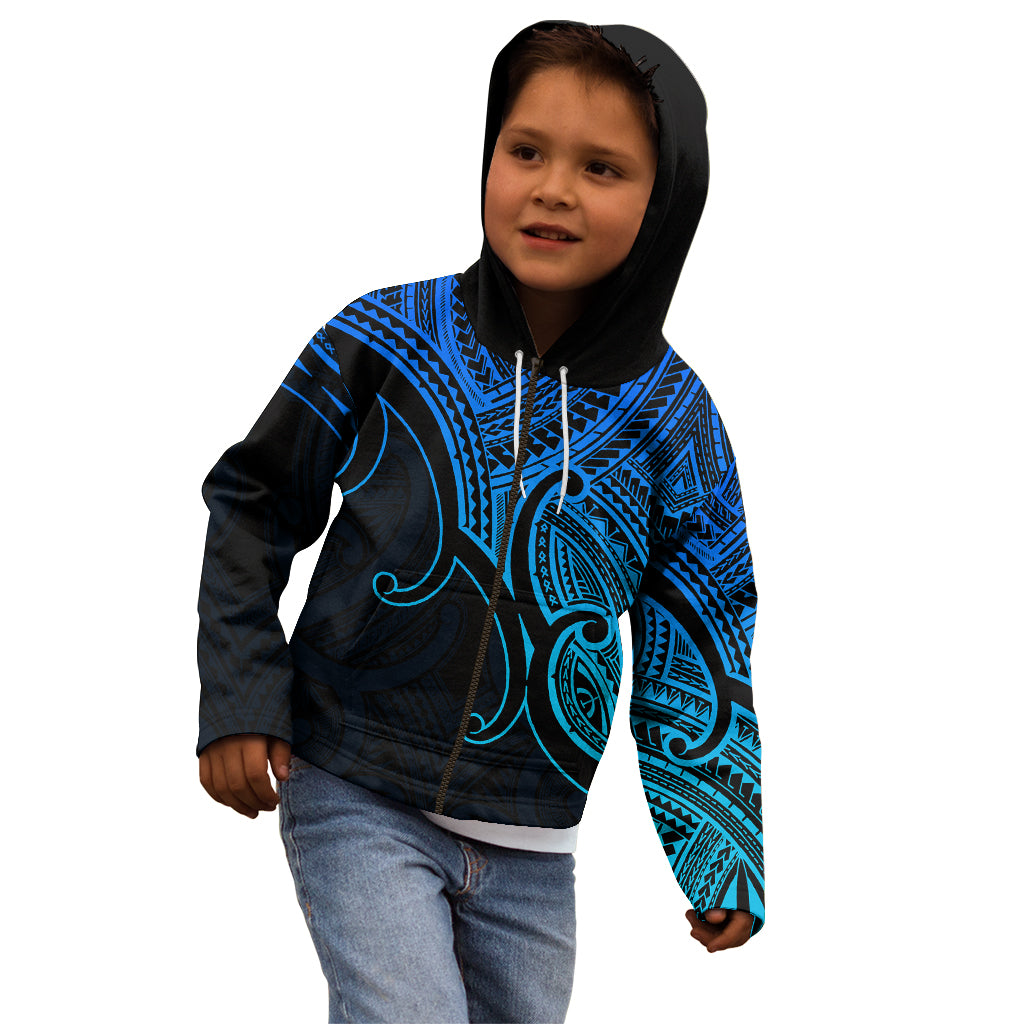 Custom Aotearoa Polynesian Kid Hoodie with Maori Koru Blue - Wonder Print Shop