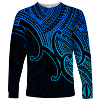 Custom Aotearoa Polynesian Long Sleeve Shirt with Maori Koru Blue - Wonder Print Shop