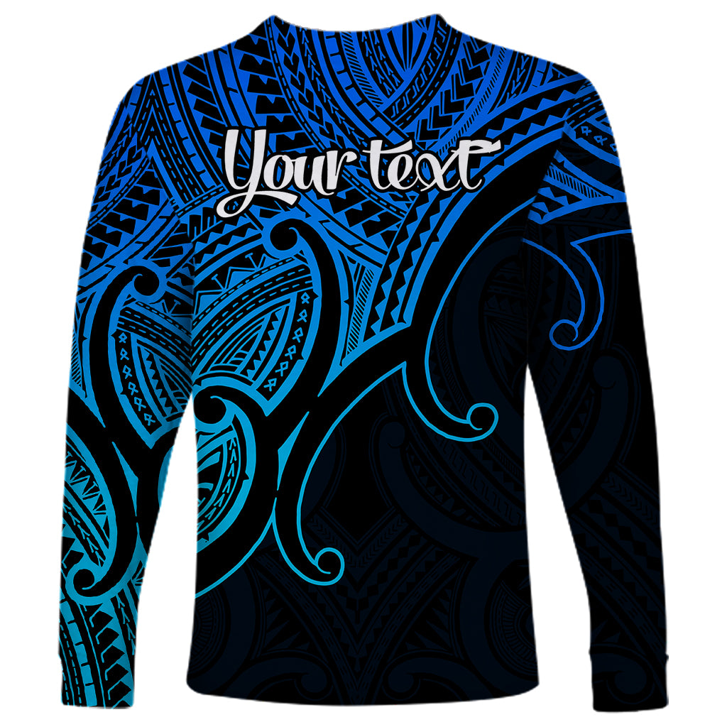 Custom Aotearoa Polynesian Long Sleeve Shirt with Maori Koru Blue - Wonder Print Shop