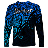 Custom Aotearoa Polynesian Long Sleeve Shirt with Maori Koru Blue - Wonder Print Shop