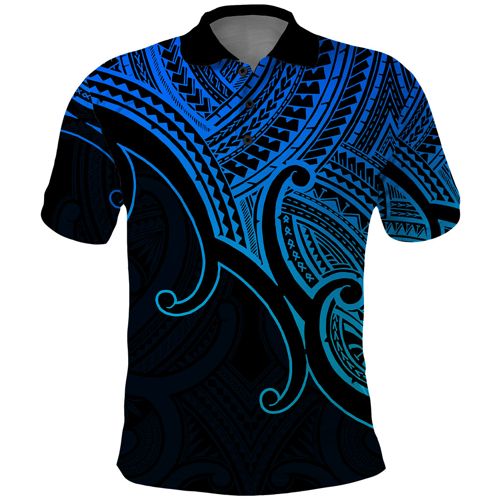 Custom Aotearoa Polynesian Polo Shirt with Maori Koru Blue - Wonder Print Shop