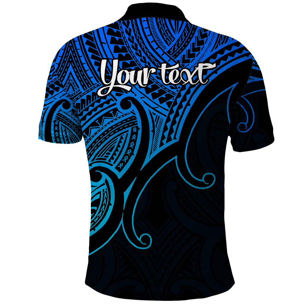 Custom Aotearoa Polynesian Polo Shirt with Maori Koru Blue - Wonder Print Shop
