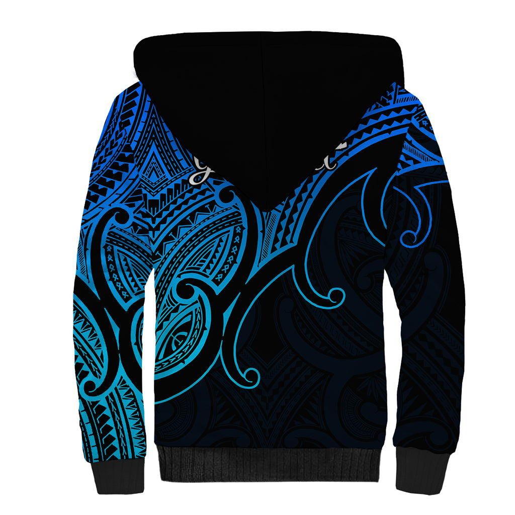 Custom Aotearoa Polynesian Sherpa Hoodie with Maori Koru Blue - Wonder Print Shop