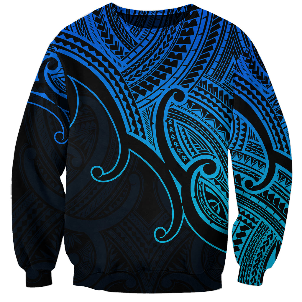Custom Aotearoa Polynesian Sweatshirt with Maori Koru Blue - Wonder Print Shop