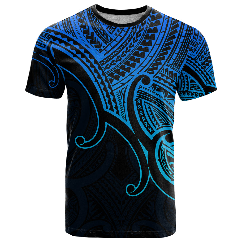 Custom Aotearoa Polynesian T Shirt with Maori Koru Blue - Wonder Print Shop