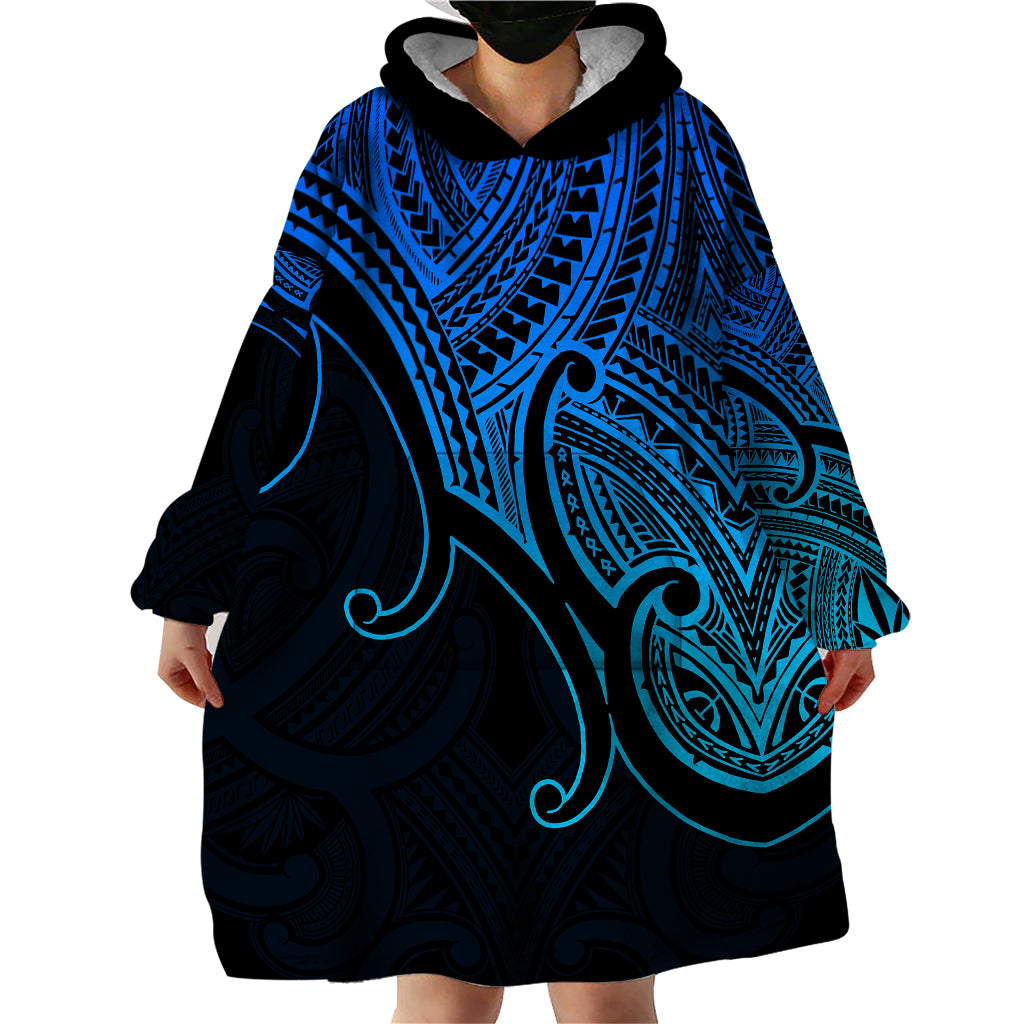 Custom Aotearoa Polynesian Wearable Blanket Hoodie with Maori Koru Blue - Wonder Print Shop