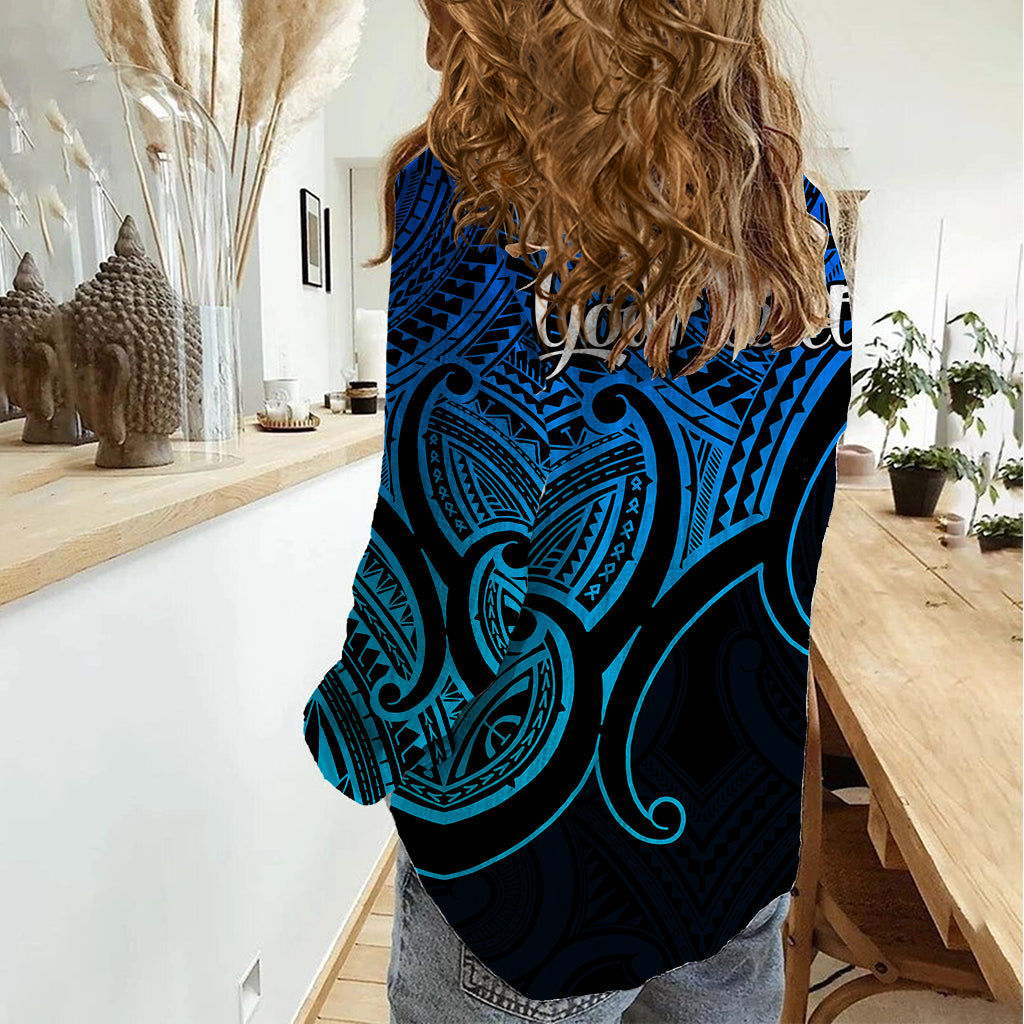 Custom Aotearoa Polynesian Women Casual Shirt with Maori Koru Blue - Wonder Print Shop