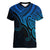 Custom Aotearoa Polynesian Women V Neck T Shirt with Maori Koru Blue - Wonder Print Shop