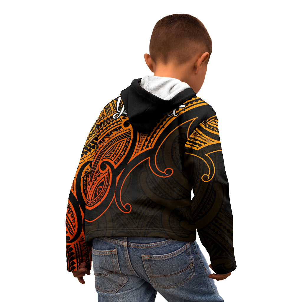 Custom Aotearoa Polynesian Kid Hoodie with Maori Koru Gold - Wonder Print Shop