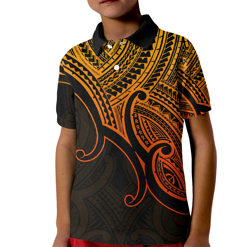 Custom Aotearoa Polynesian Kid Polo Shirt with Maori Koru Gold - Wonder Print Shop