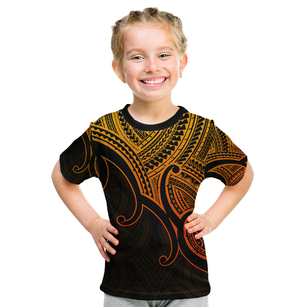 Custom Aotearoa Polynesian Kid T Shirt with Maori Koru Gold - Wonder Print Shop
