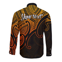 Custom Aotearoa Polynesian Long Sleeve Button Shirt with Maori Koru Gold - Wonder Print Shop