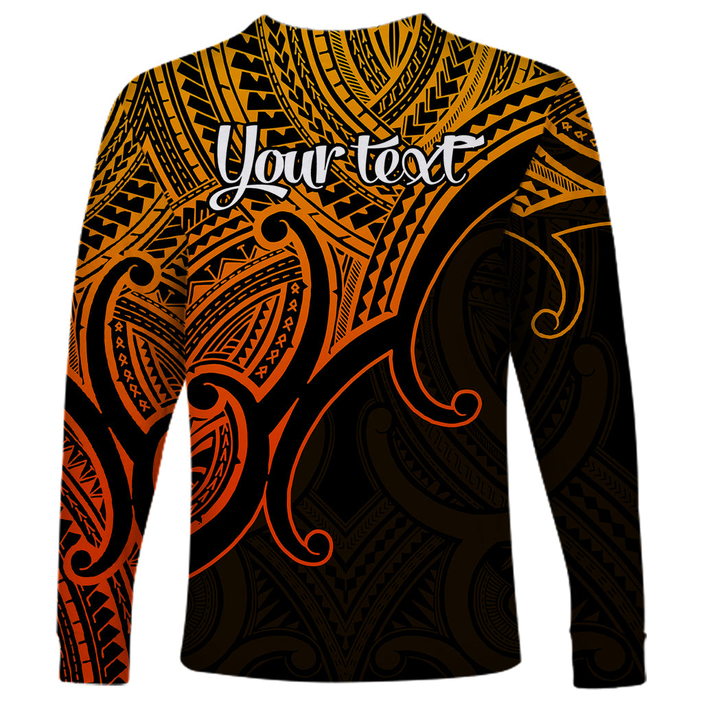 Custom Aotearoa Polynesian Long Sleeve Shirt with Maori Koru Gold - Wonder Print Shop
