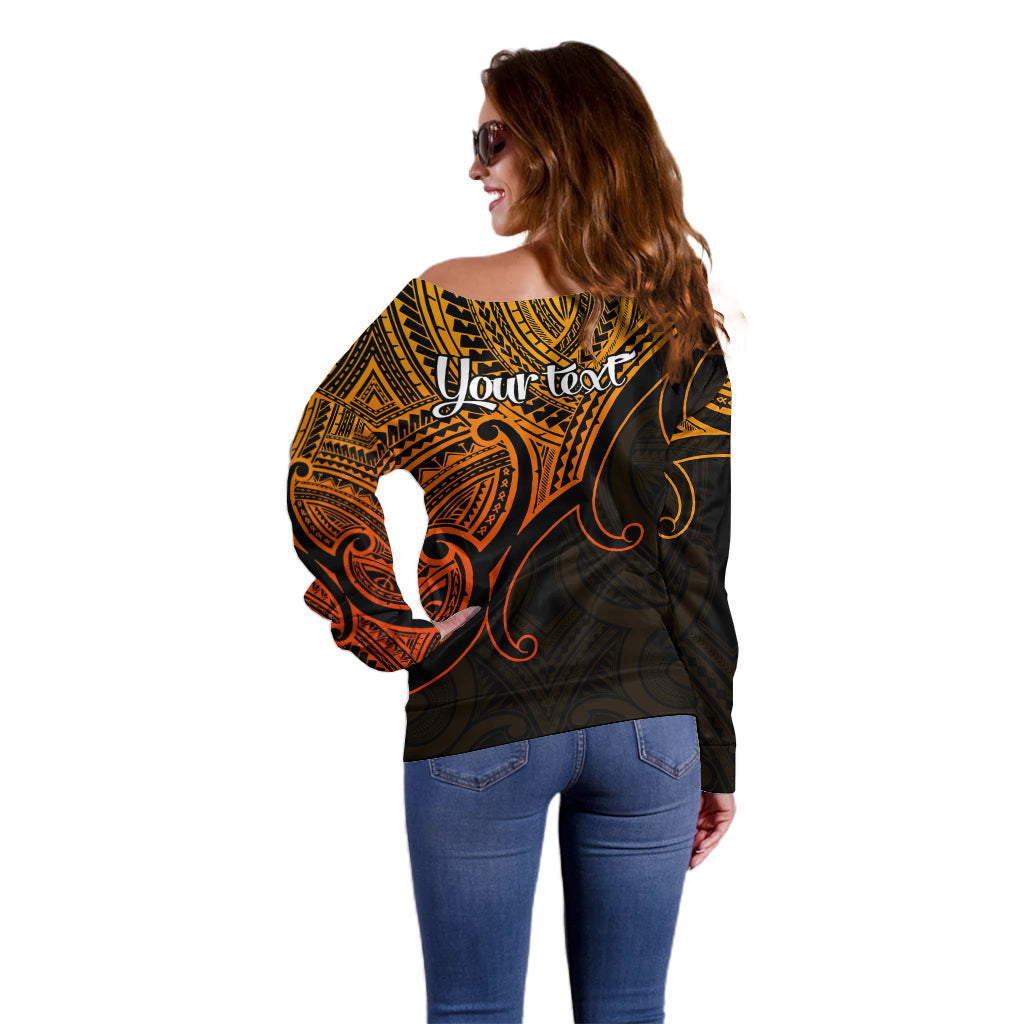 Custom Aotearoa Polynesian Off Shoulder Sweater with Maori Koru Gold - Wonder Print Shop