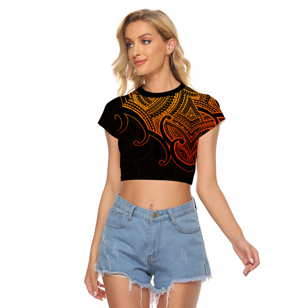 Custom Aotearoa Polynesian Raglan Cropped T Shirt with Maori Koru Gold - Wonder Print Shop