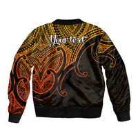 Custom Aotearoa Polynesian Sleeve Zip Bomber Jacket with Maori Koru Gold - Wonder Print Shop