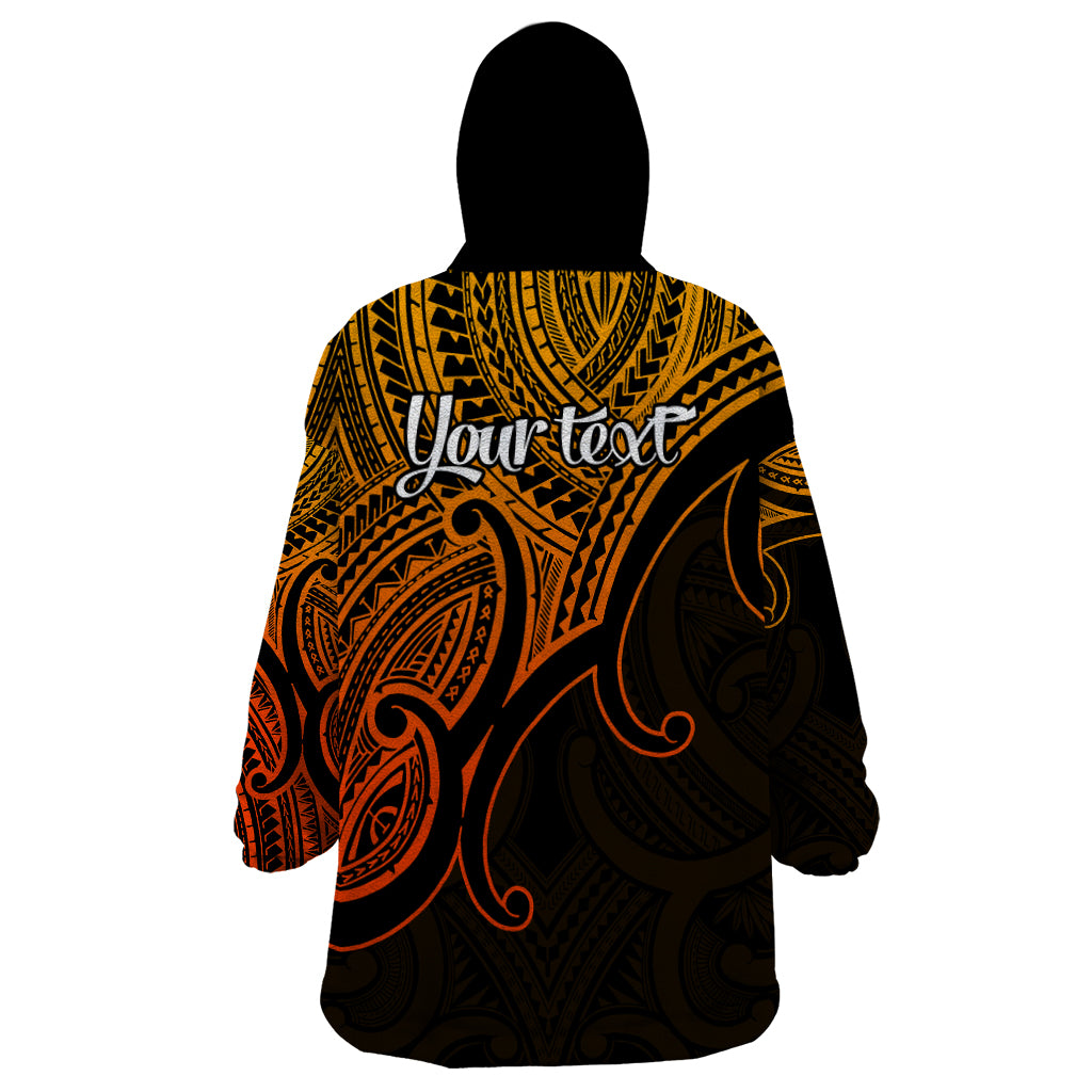 Custom Aotearoa Polynesian Wearable Blanket Hoodie with Maori Koru Gold - Wonder Print Shop