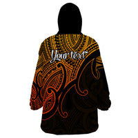 Custom Aotearoa Polynesian Wearable Blanket Hoodie with Maori Koru Gold - Wonder Print Shop
