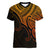 Custom Aotearoa Polynesian Women V Neck T Shirt with Maori Koru Gold - Wonder Print Shop