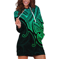 Custom Aotearoa Polynesian Hoodie Dress with Maori Koru Green - Wonder Print Shop
