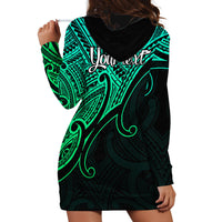 Custom Aotearoa Polynesian Hoodie Dress with Maori Koru Green - Wonder Print Shop