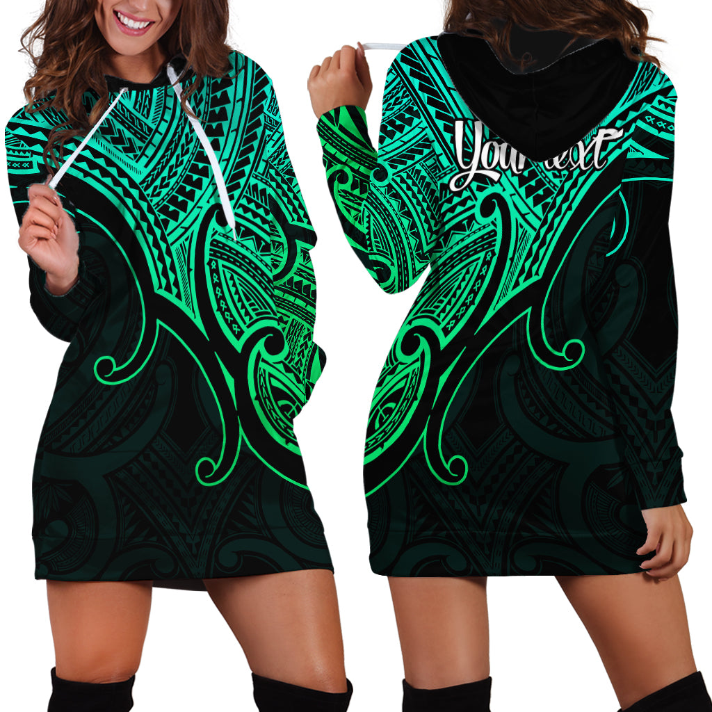 Custom Aotearoa Polynesian Hoodie Dress with Maori Koru Green - Wonder Print Shop