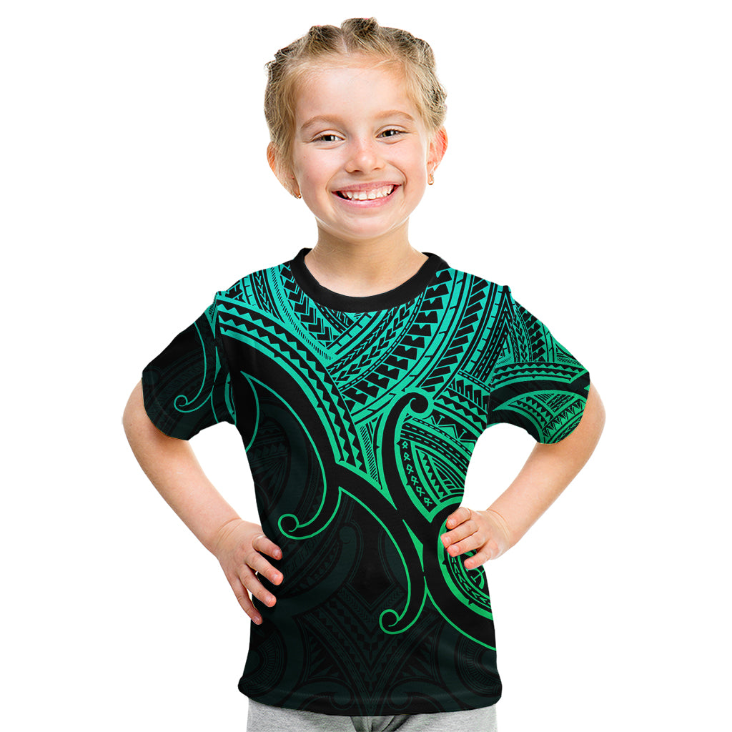Custom Aotearoa Polynesian Kid T Shirt with Maori Koru Green - Wonder Print Shop