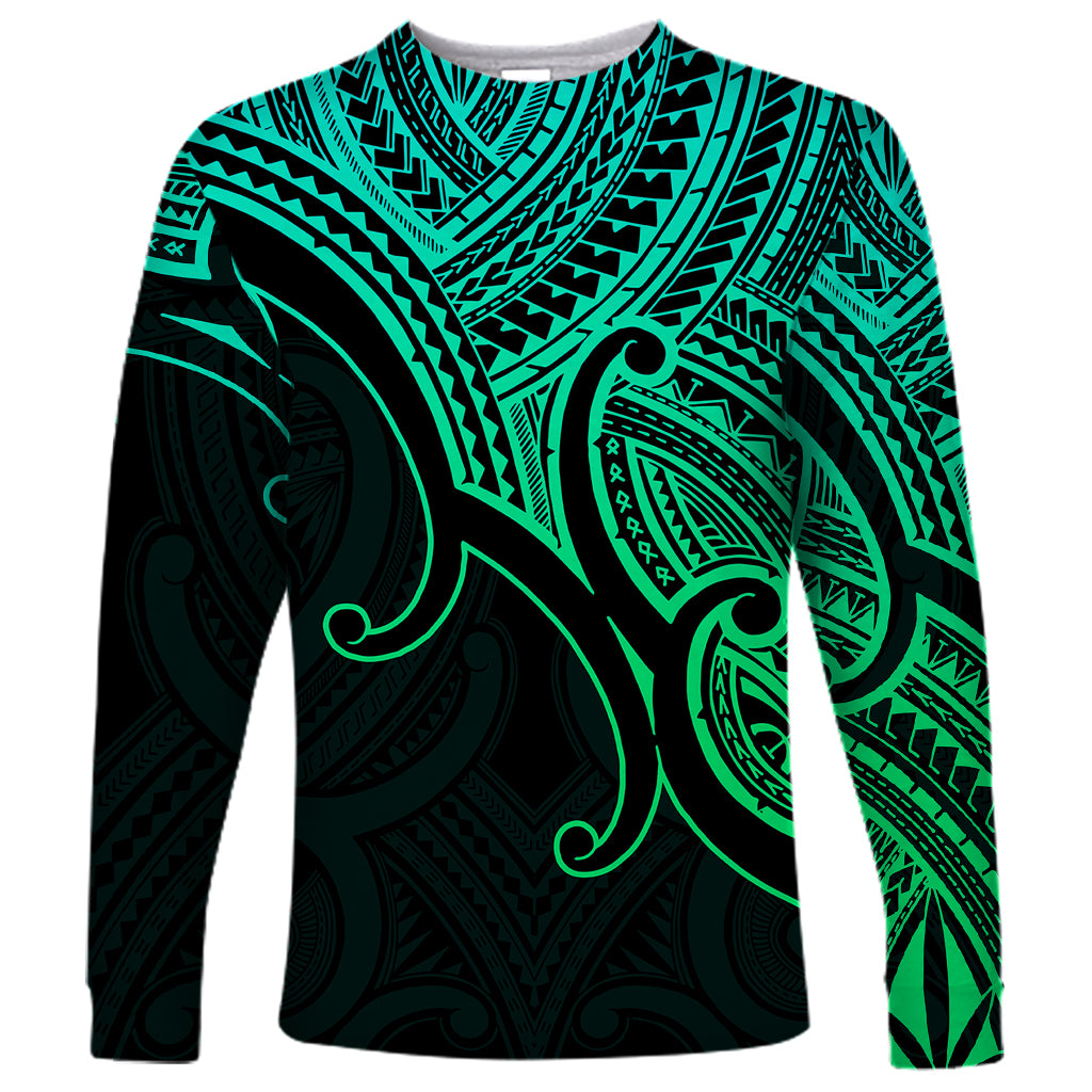 Custom Aotearoa Polynesian Long Sleeve Shirt with Maori Koru Green - Wonder Print Shop