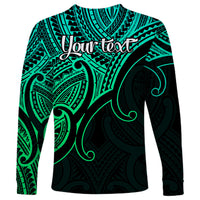 Custom Aotearoa Polynesian Long Sleeve Shirt with Maori Koru Green - Wonder Print Shop