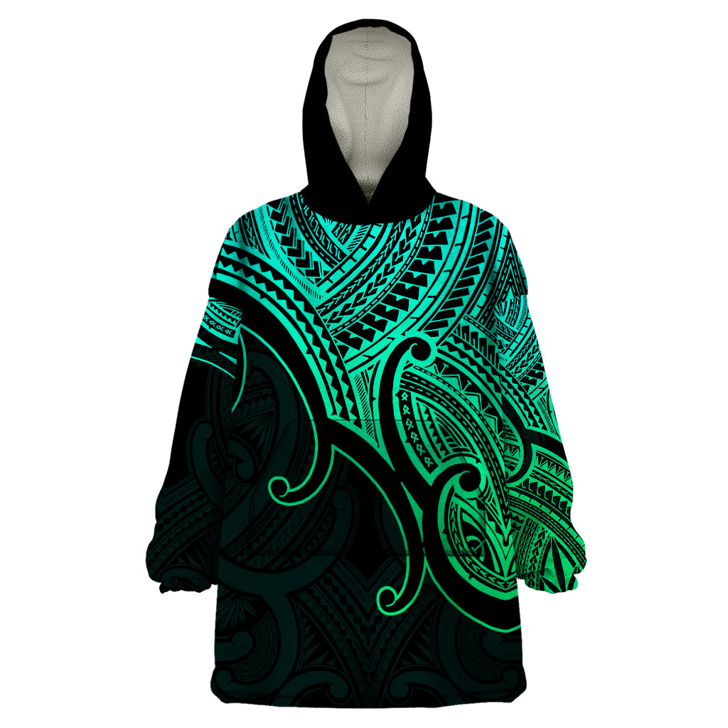 Custom Aotearoa Polynesian Wearable Blanket Hoodie with Maori Koru Green - Wonder Print Shop