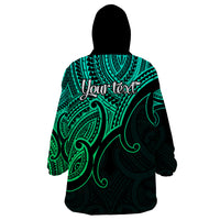 Custom Aotearoa Polynesian Wearable Blanket Hoodie with Maori Koru Green - Wonder Print Shop