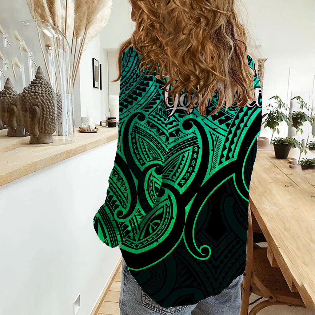 Custom Aotearoa Polynesian Women Casual Shirt with Maori Koru Green - Wonder Print Shop