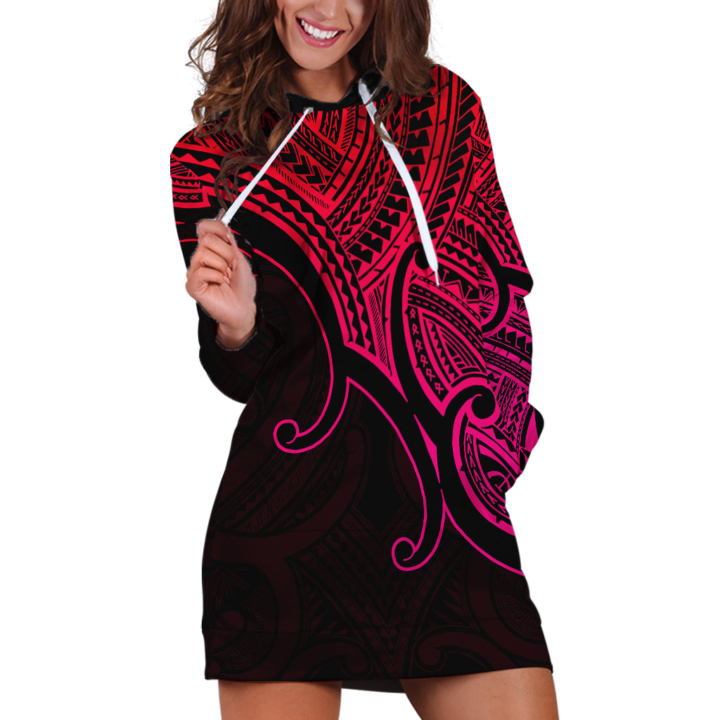 Custom Aotearoa Polynesian Hoodie Dress with Maori Koru Pink - Wonder Print Shop