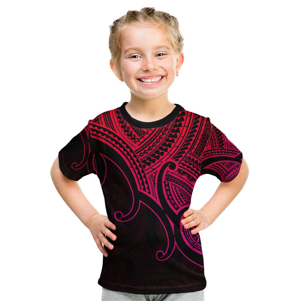 Custom Aotearoa Polynesian Kid T Shirt with Maori Koru Pink - Wonder Print Shop