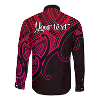 Custom Aotearoa Polynesian Long Sleeve Button Shirt with Maori Koru Pink - Wonder Print Shop