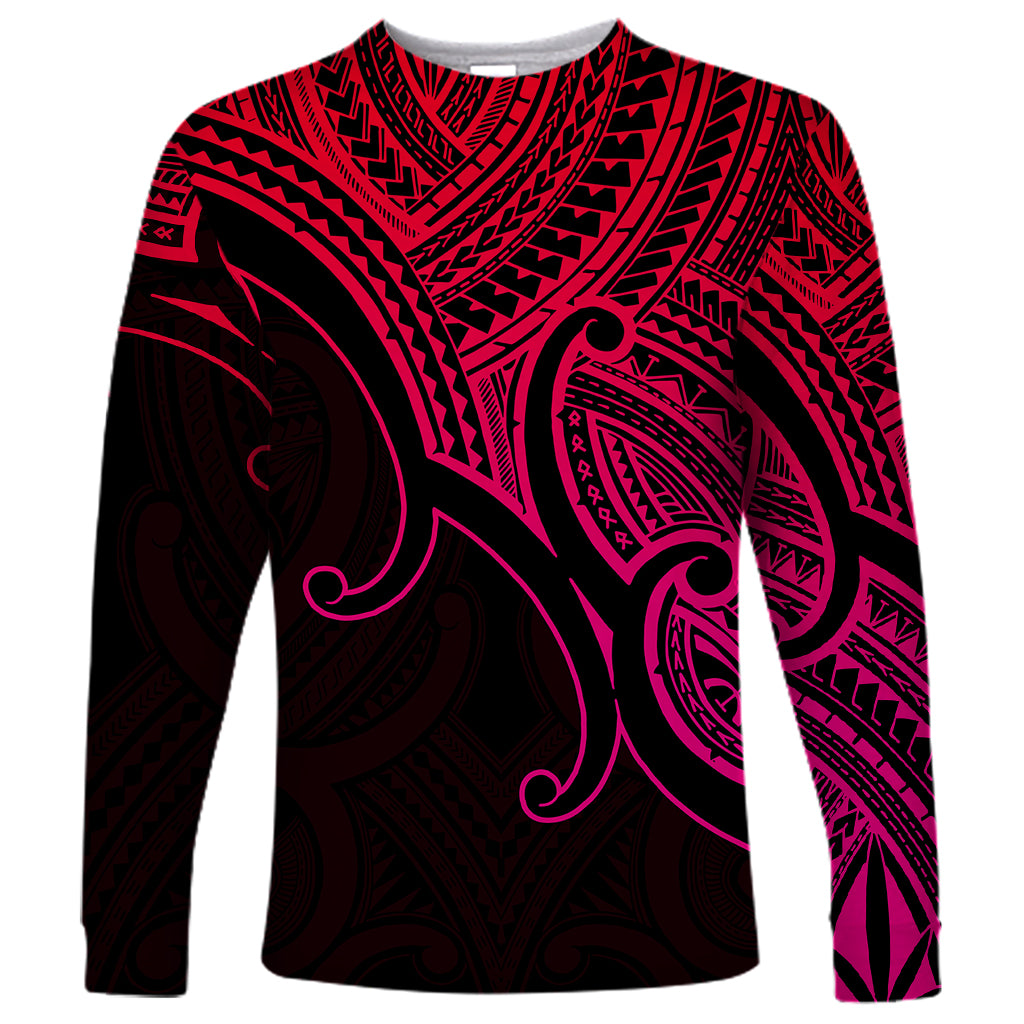 Custom Aotearoa Polynesian Long Sleeve Shirt with Maori Koru Pink - Wonder Print Shop