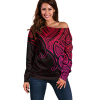 Custom Aotearoa Polynesian Off Shoulder Sweater with Maori Koru Pink - Wonder Print Shop